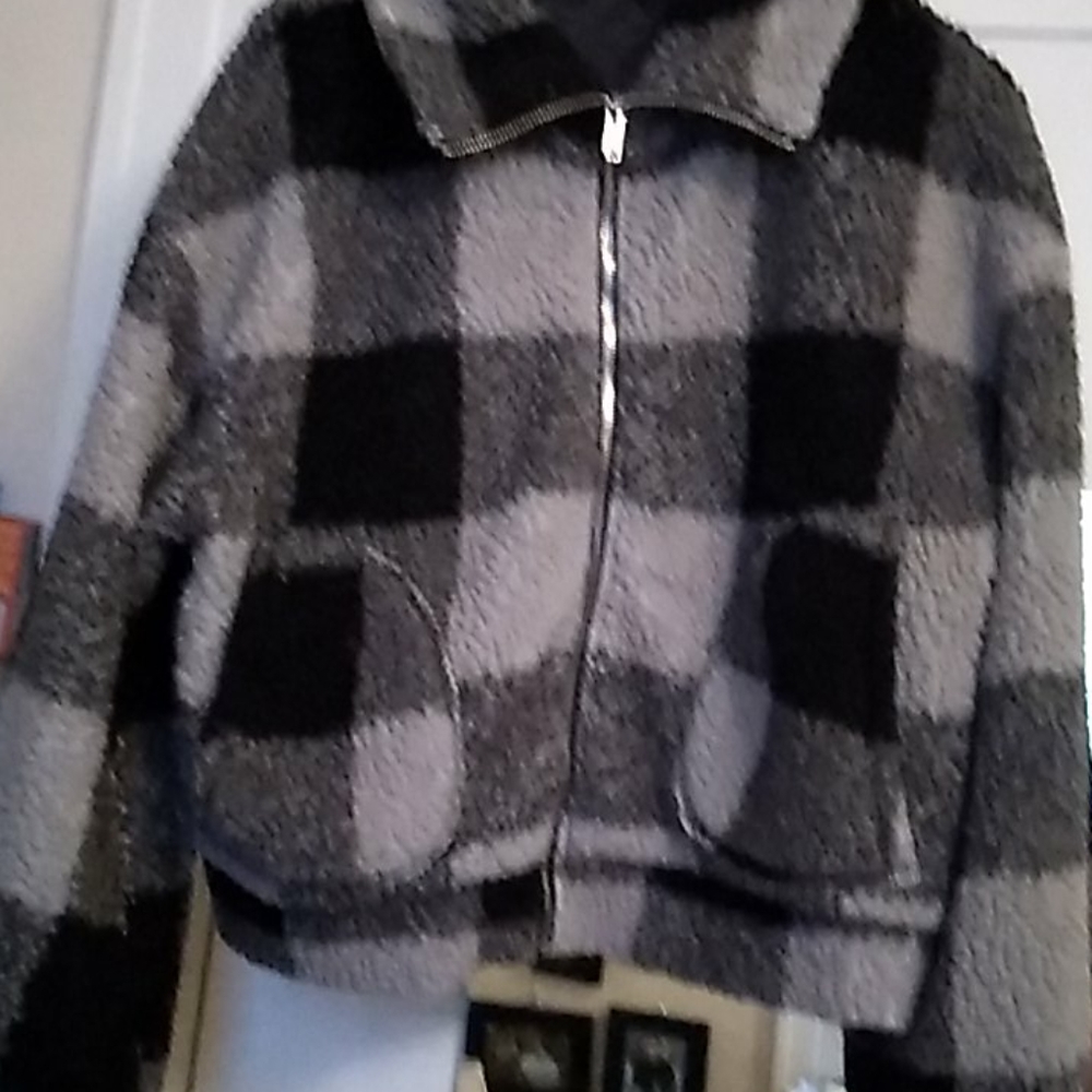 Waist black and gray teddy bear jacket